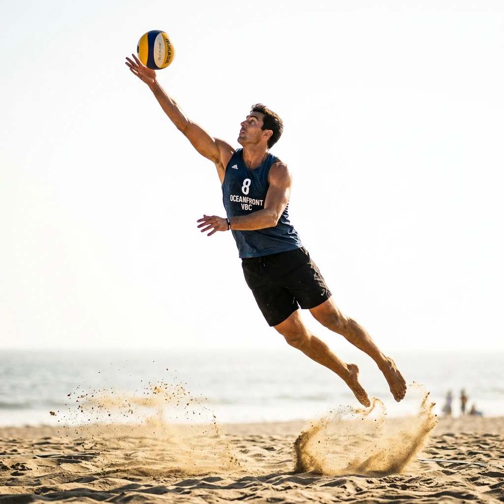 Volleyball player jumping on the beach