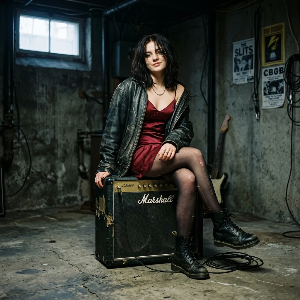 Person sitting on a guitar amplifier