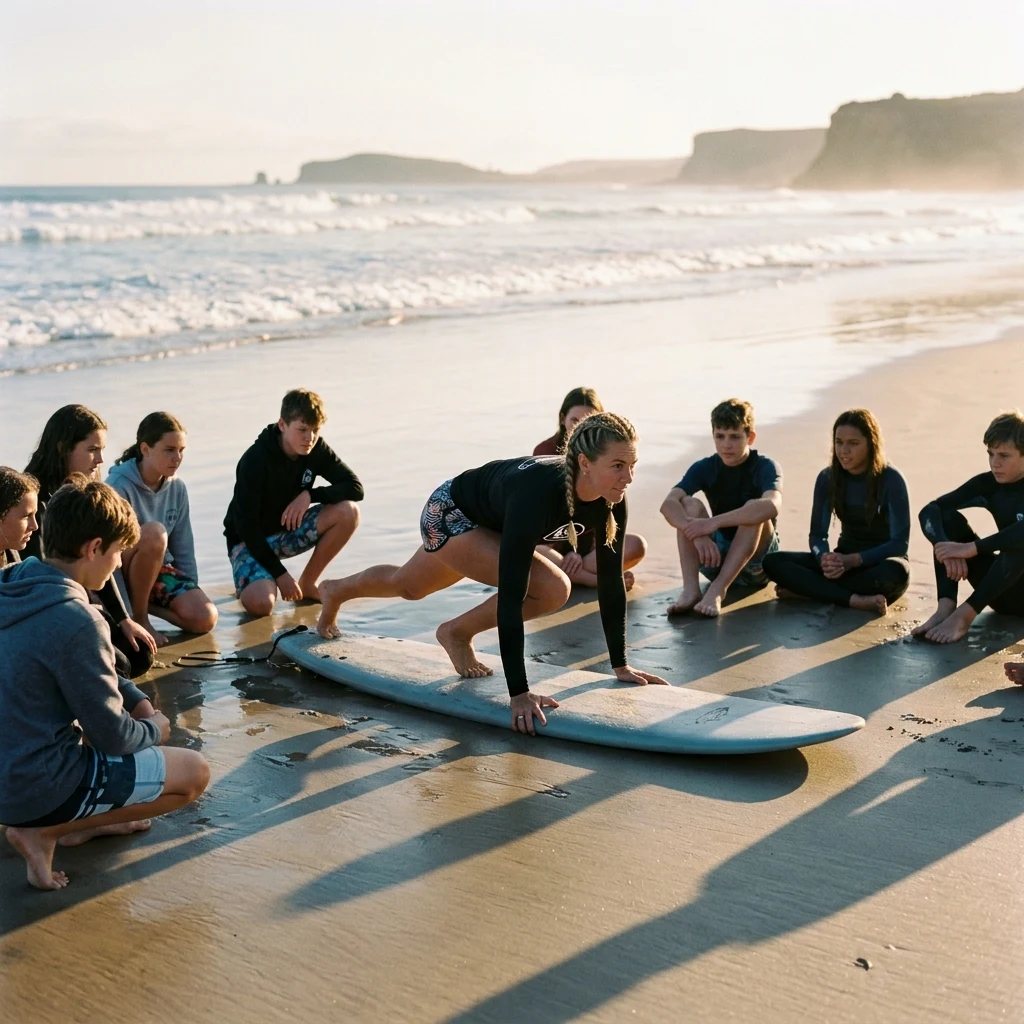 Surf lesson on the morning beach