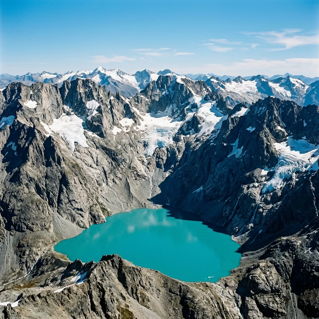 Turquoise alpine lake surrounded by granite cliffs