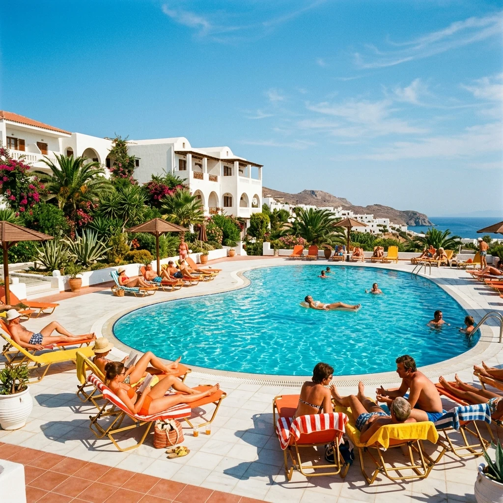 A 1970s Mediterranean hotel pool on Kodachrome