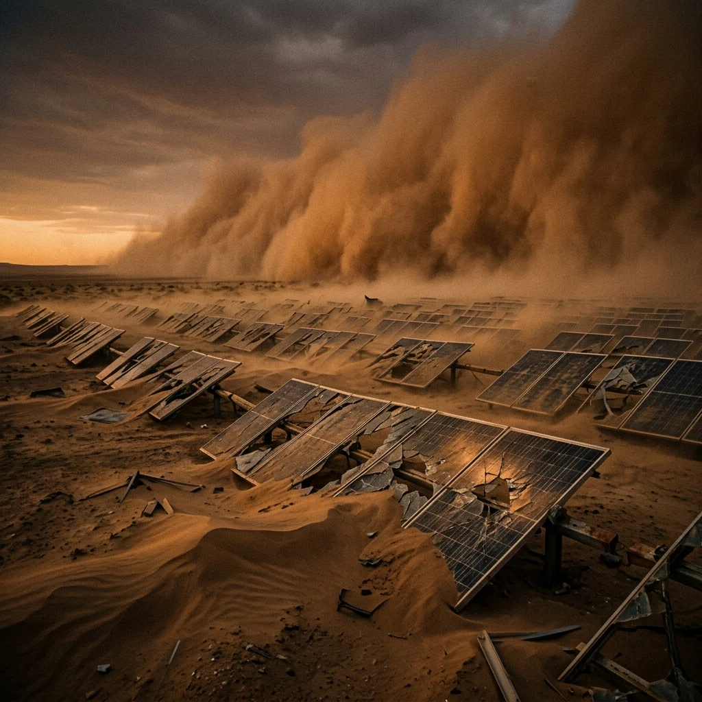 Dust storm at an abandoned solar farm