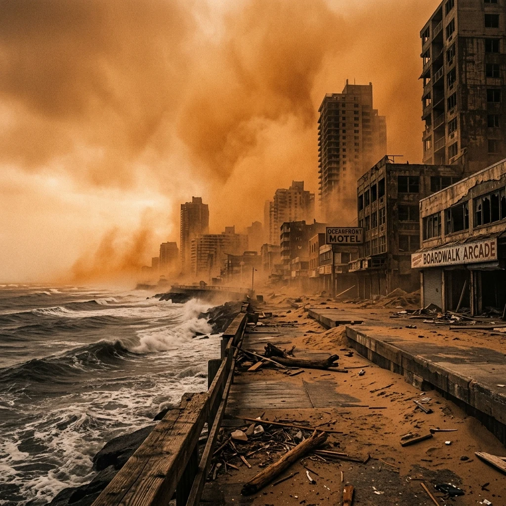 An orange dust storm casting an eerie