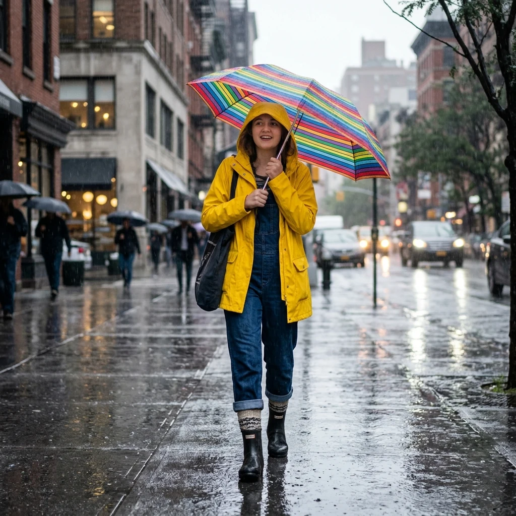 Person walking in the rain with umbrella