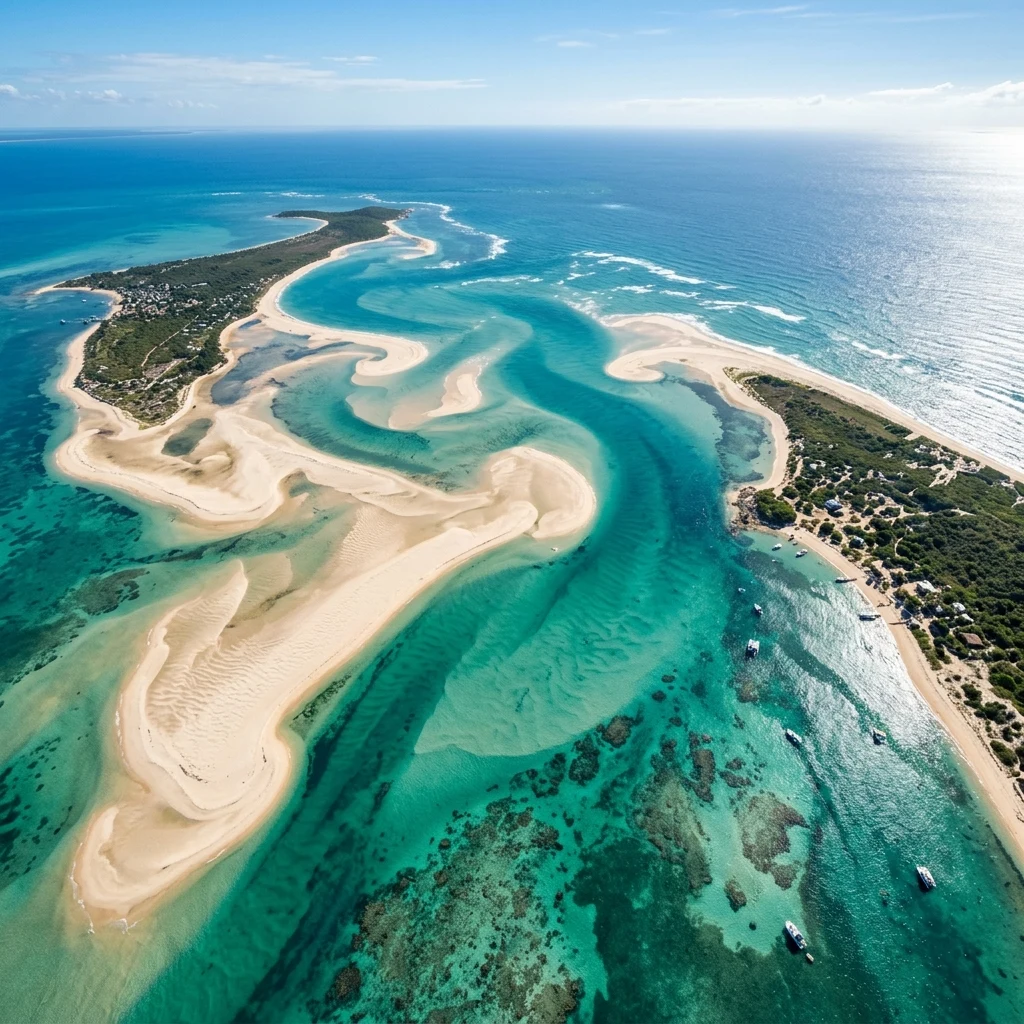 Aerial view of turquoise ocean sandbars
