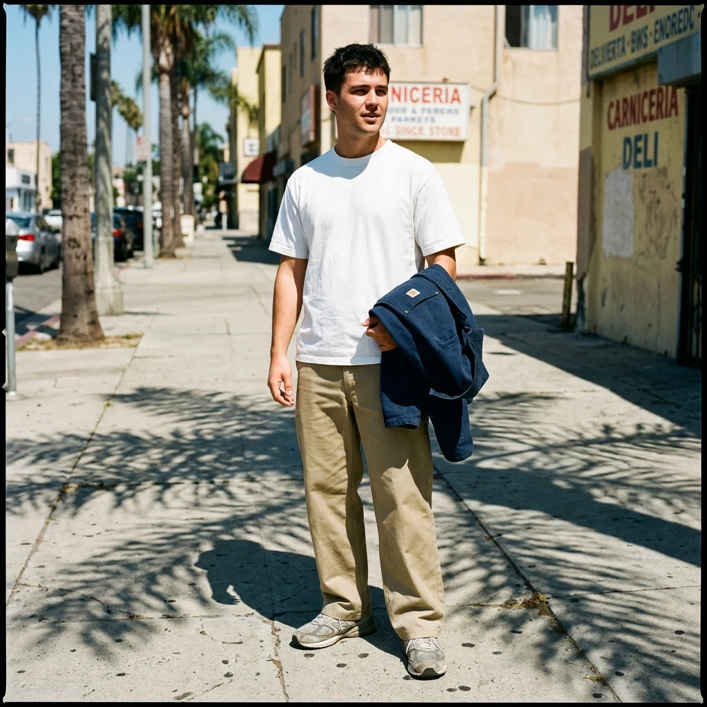 A man in a boxy oversized tee