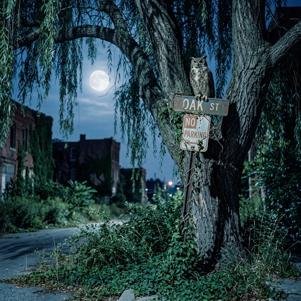 Great horned owl perched in the moonlight