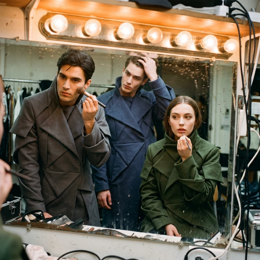 Backstage preparation in warm light