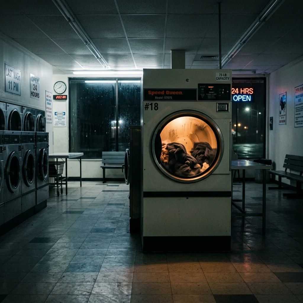 Quiet laundromat at night