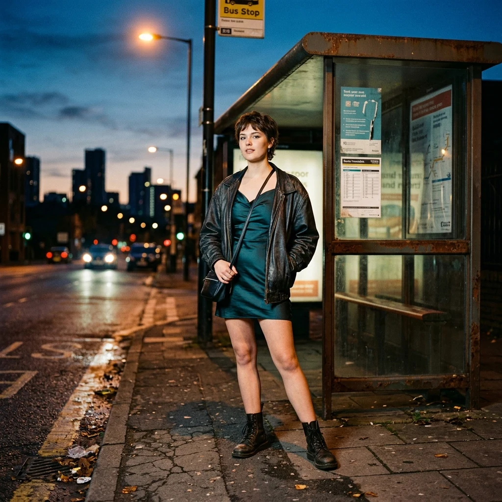 Person waiting at a city bus stop