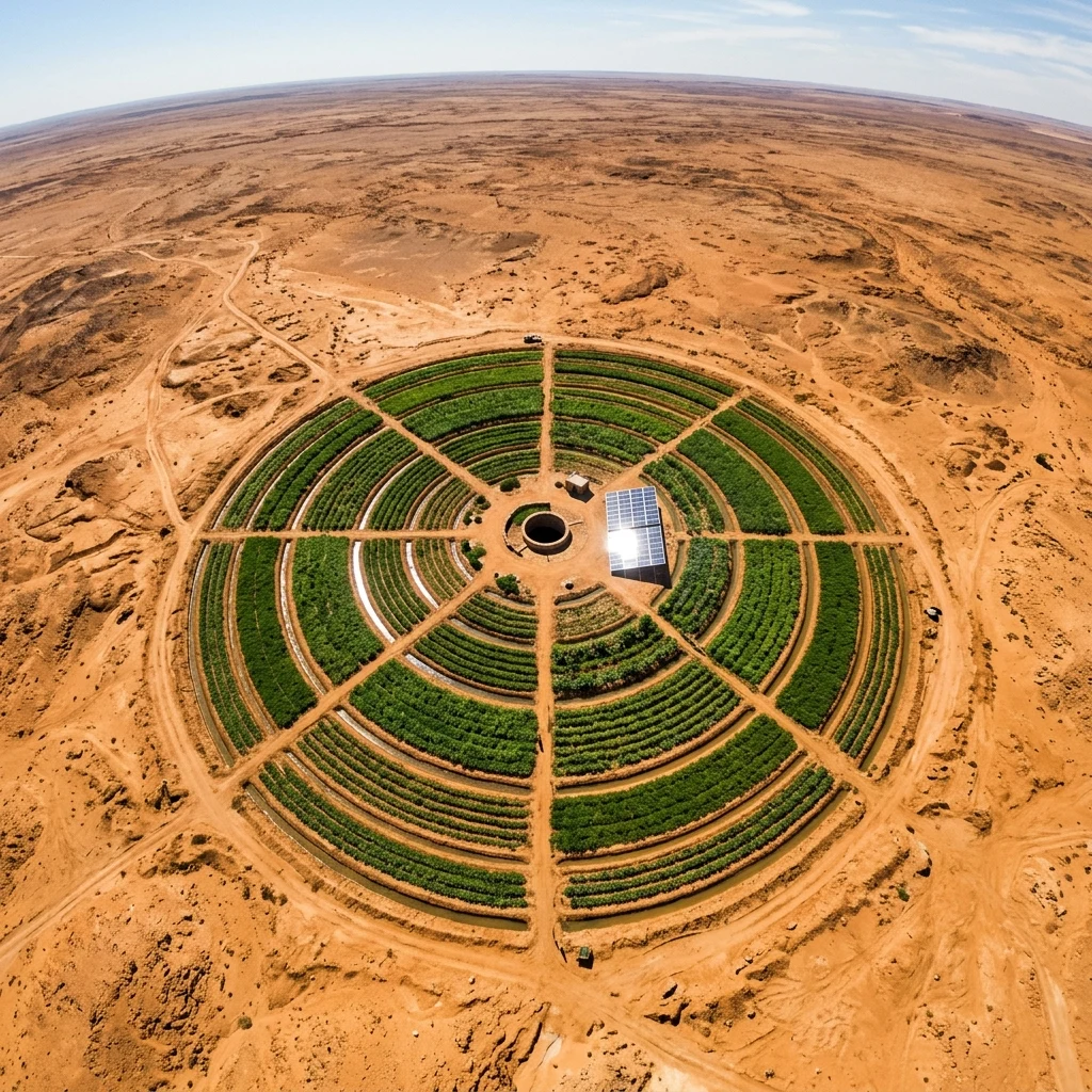 Circular farm settlement in the desert