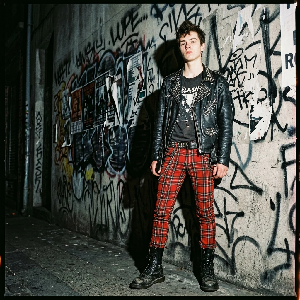 Person standing against a graffiti wall