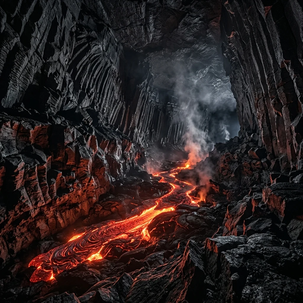 A massive lava tube in Hawaii with a ribbed