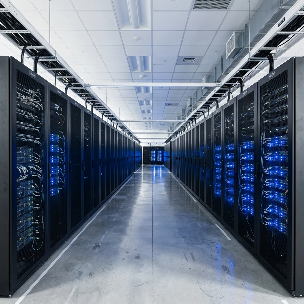Rows of servers in a data center