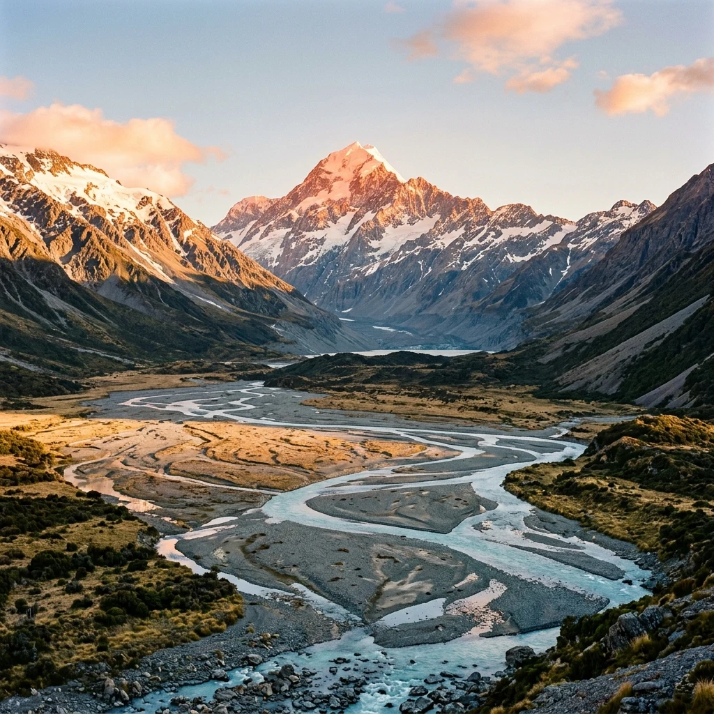 Panoramic view of the Southern Alps of New Zealand