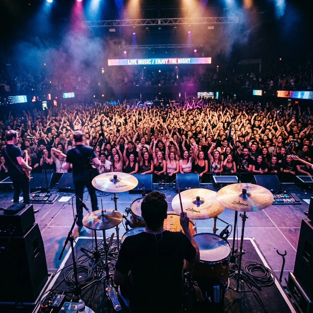 A crowd watching a band