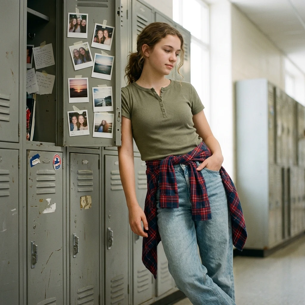 Student leaning against a school locker