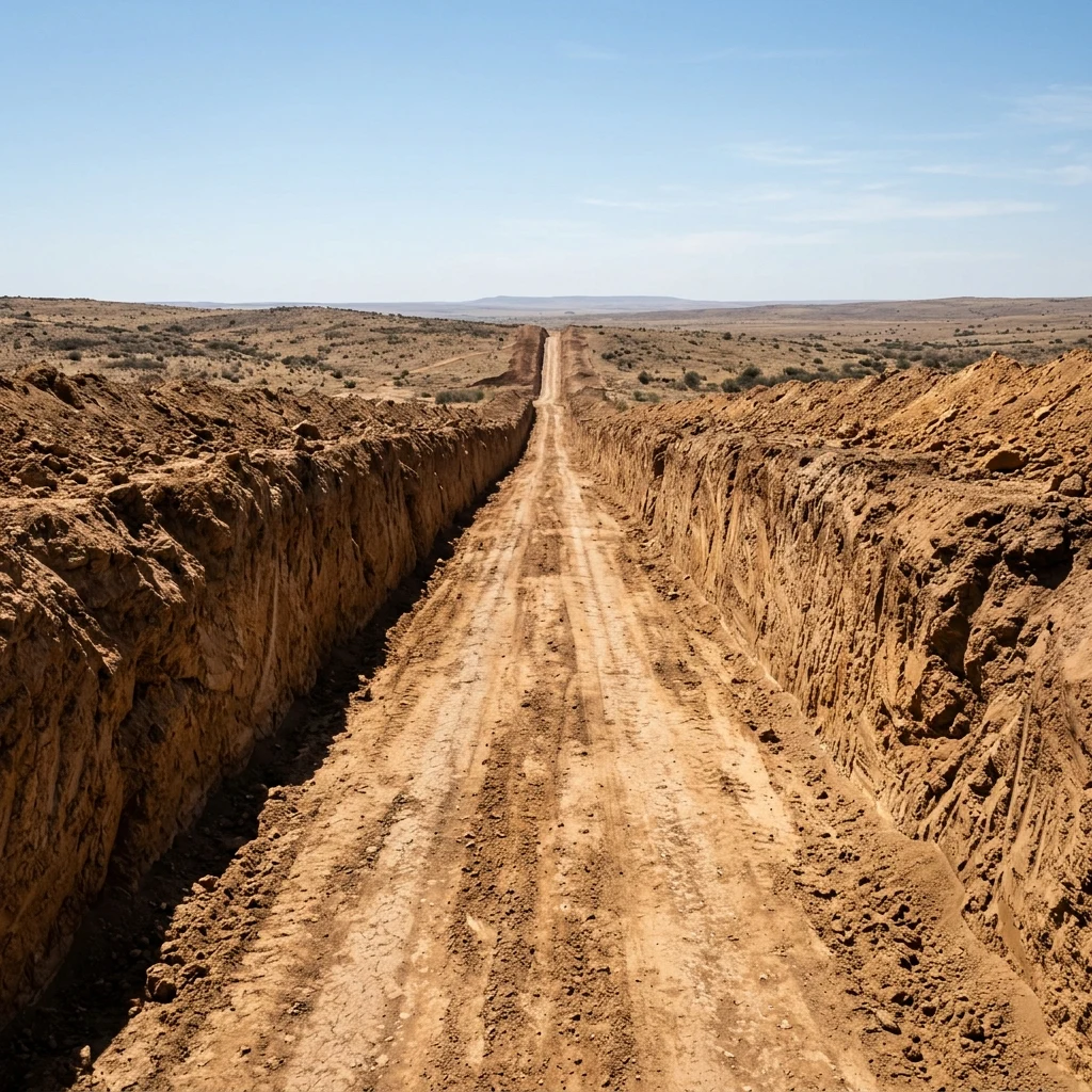 A plow-cut canyon road with four-meter walls on both sides