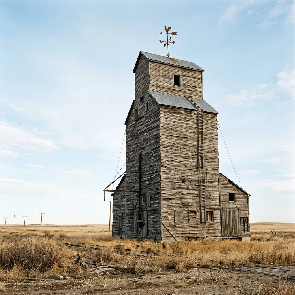 Old wooden grain elevator on the prairie