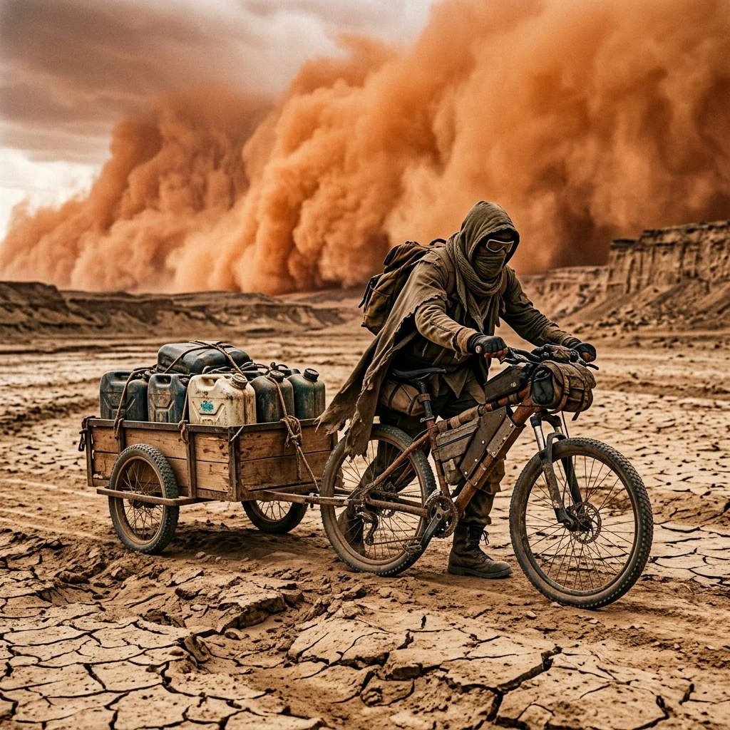 Scavenger traveling through a dusty desert storm