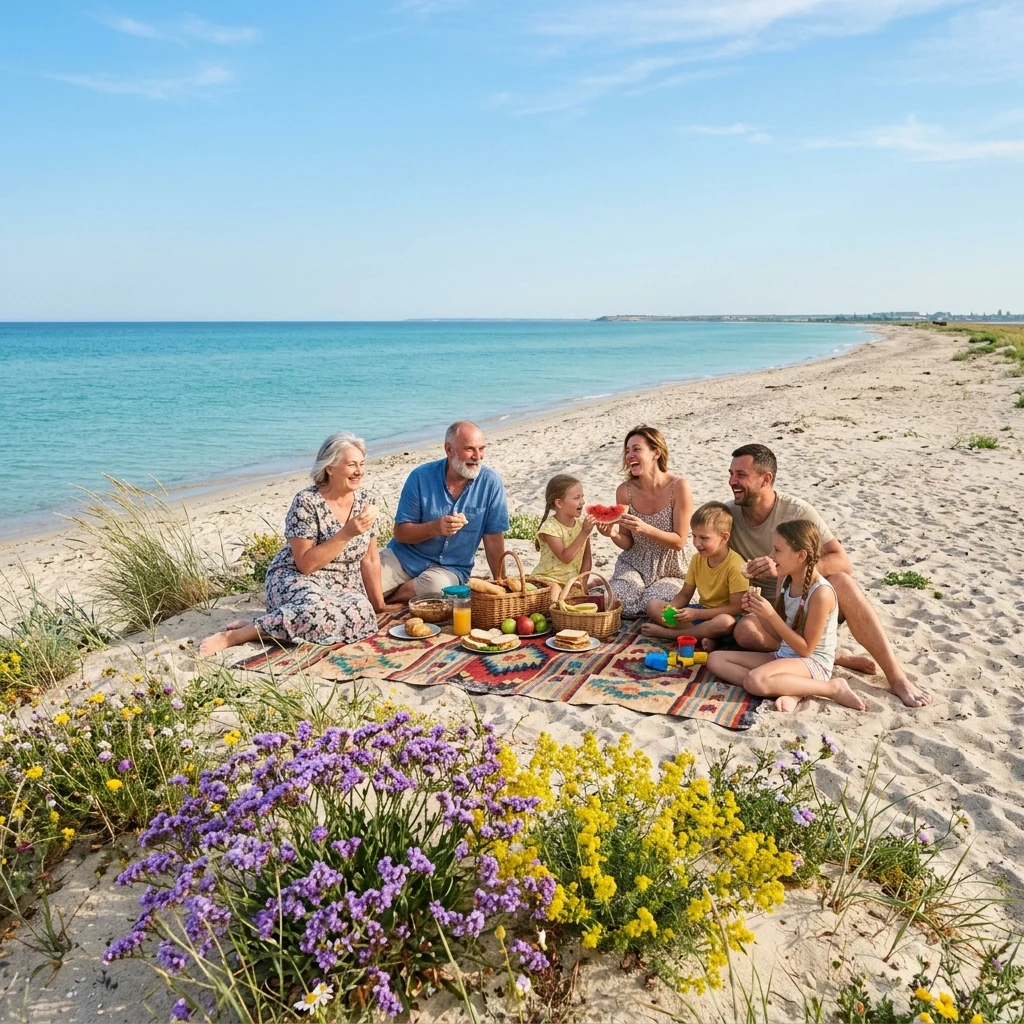 Family picnic on a sunny beach