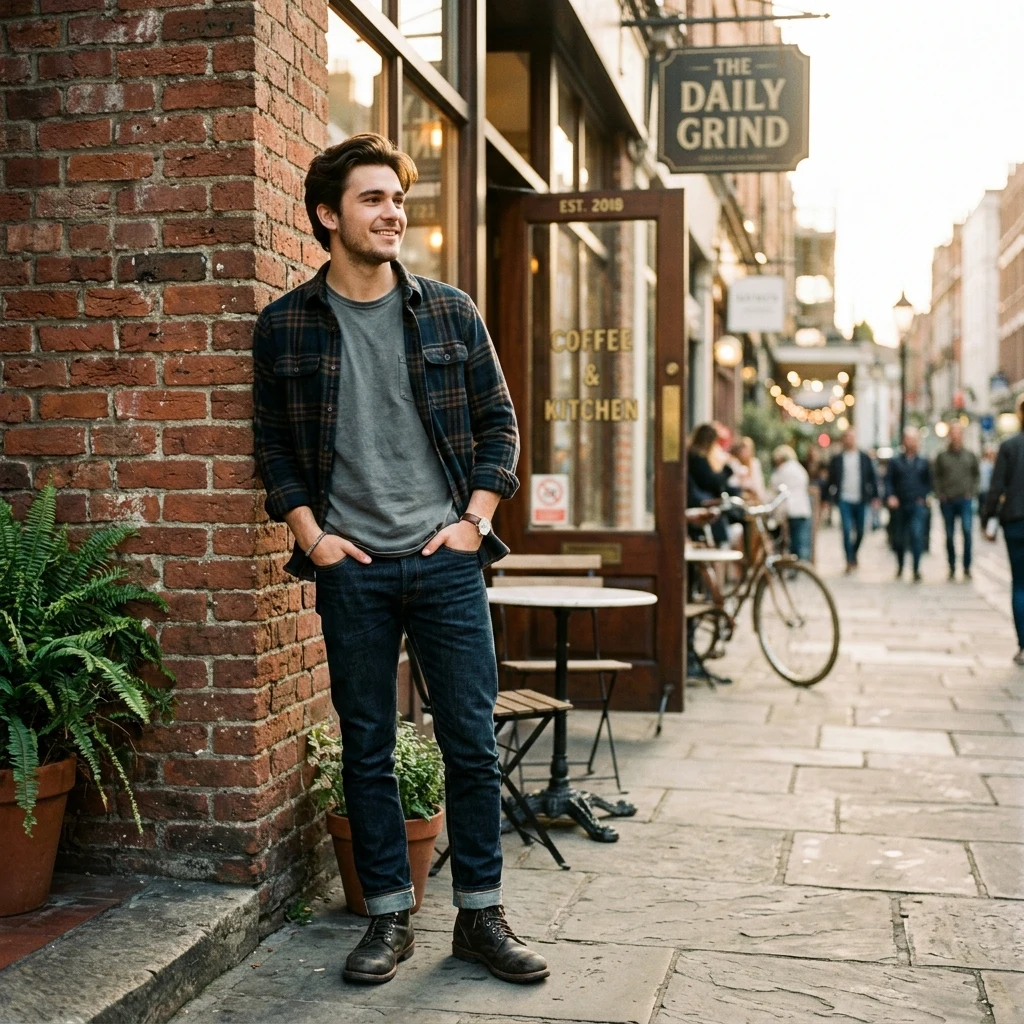 Casual portrait outside a city coffee shop
