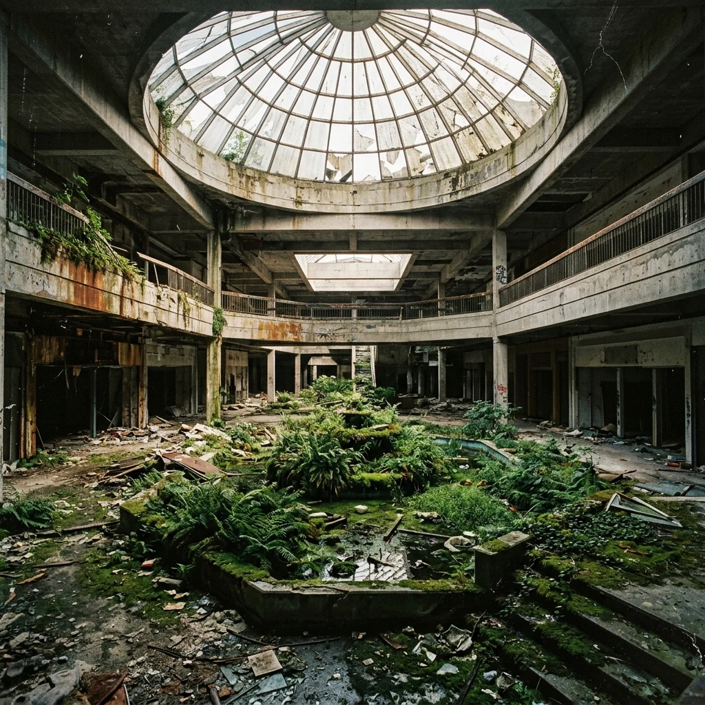 Nature reclaiming an abandoned mall