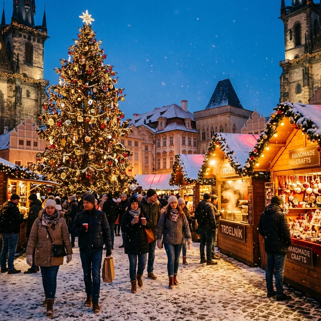 A festive Christmas market in Old Town Square