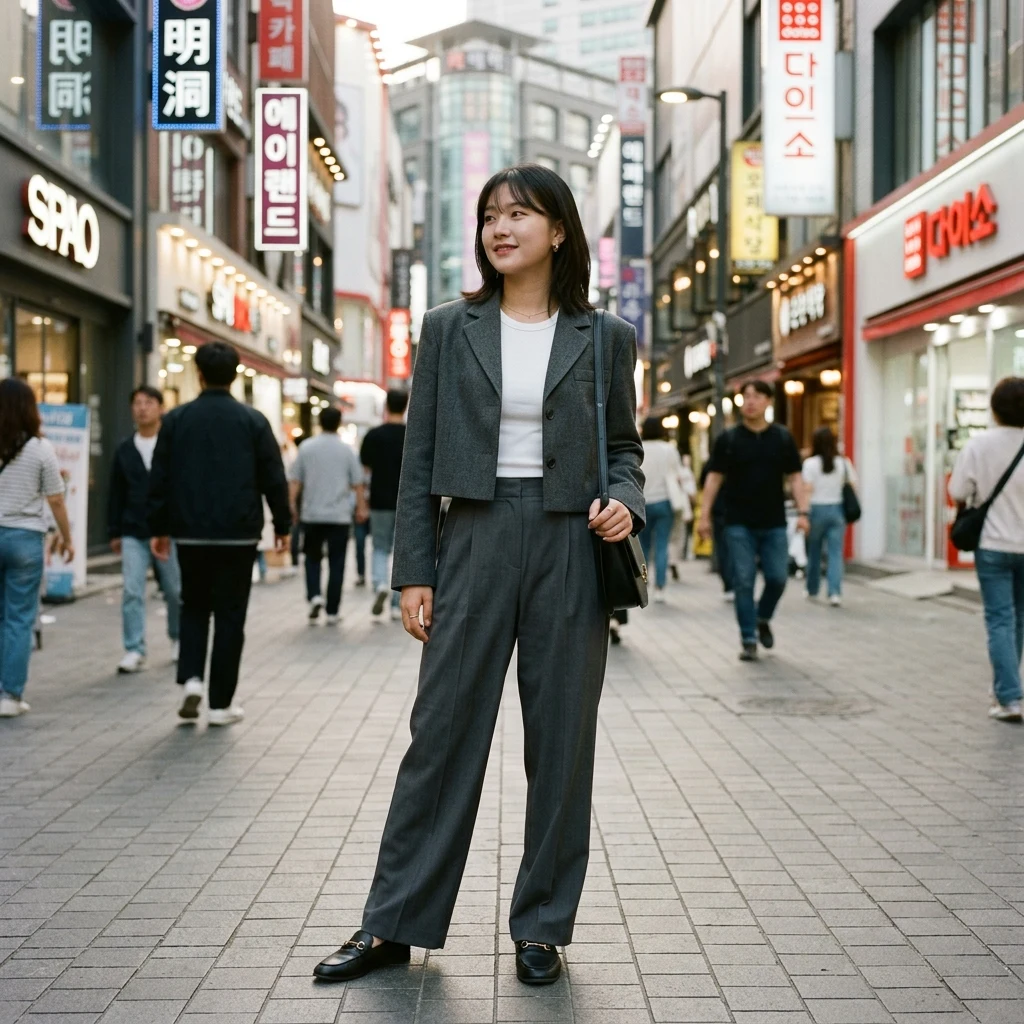 Stylish person in a tailored blazer on a city street