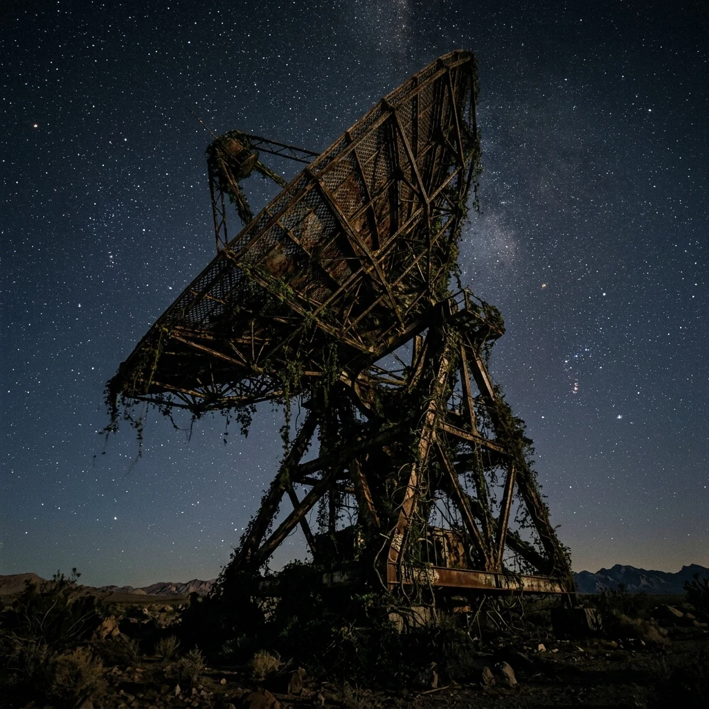 An abandoned satellite communications array