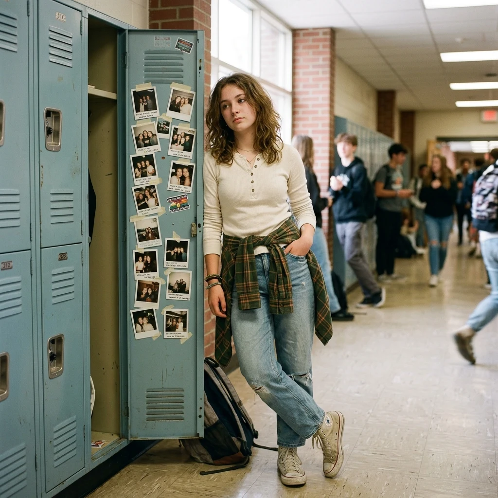 Student leaning against a school locker