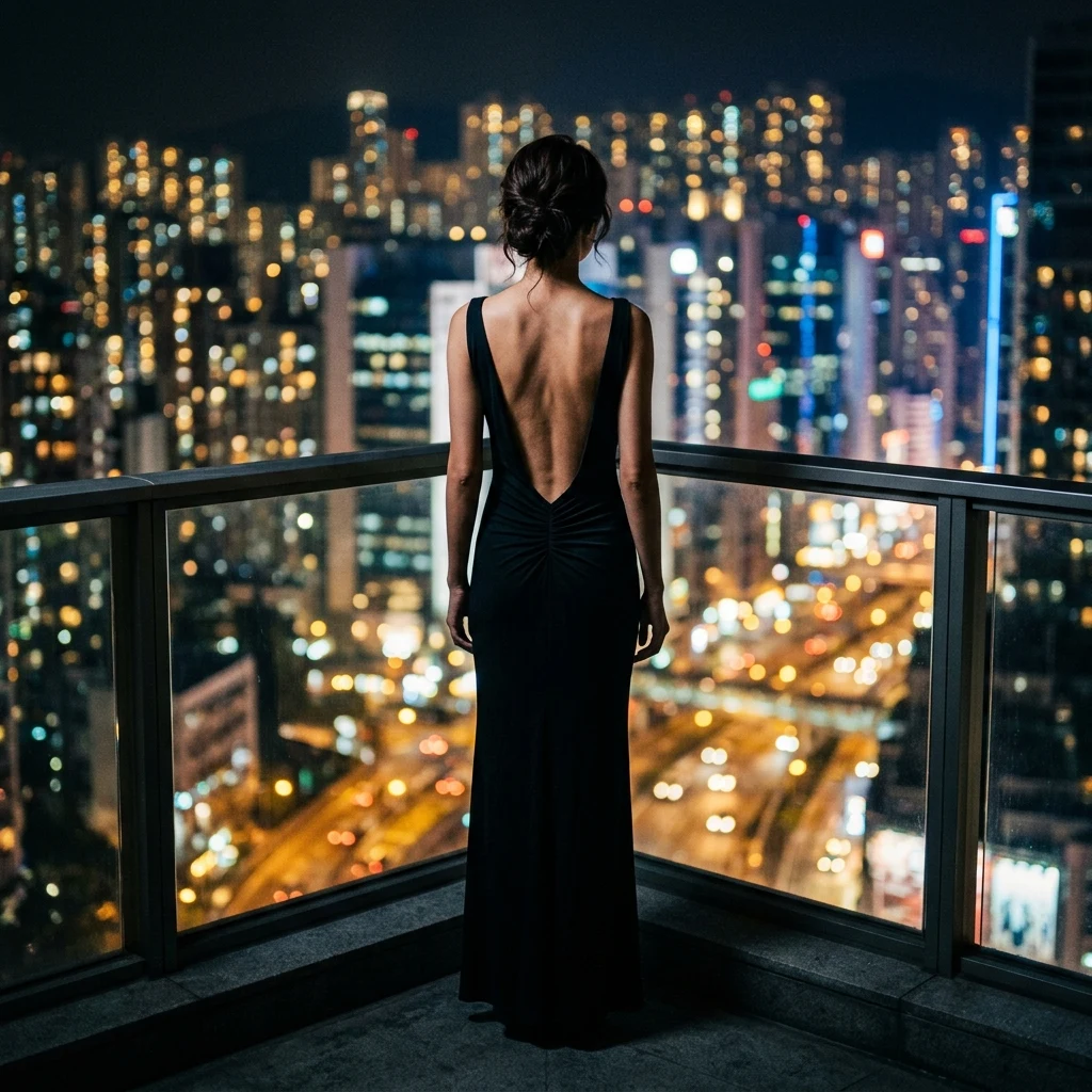 Elegant silhouette on a city balcony