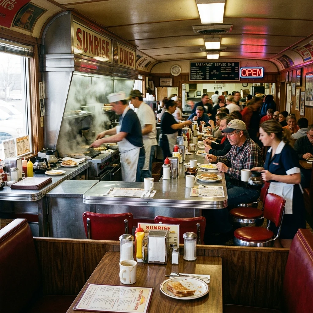 Busy morning at a classic roadside diner