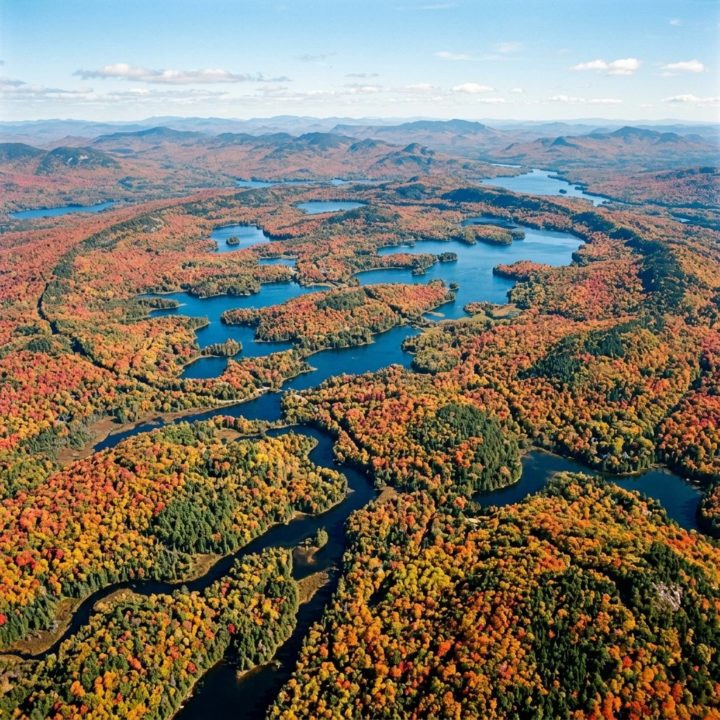 An overhead drone shot of the circular Adirondack dome