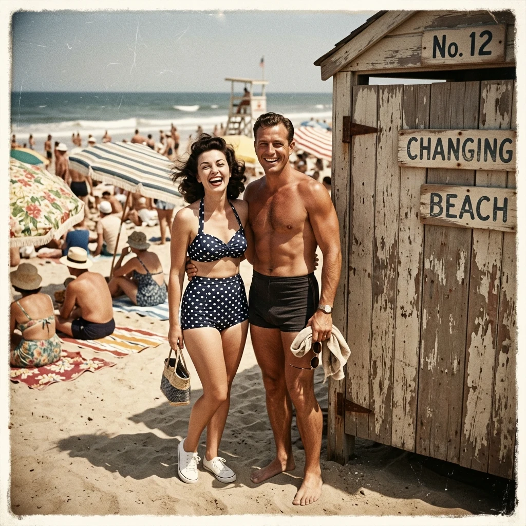A 1950s beach snapshot on a box camera