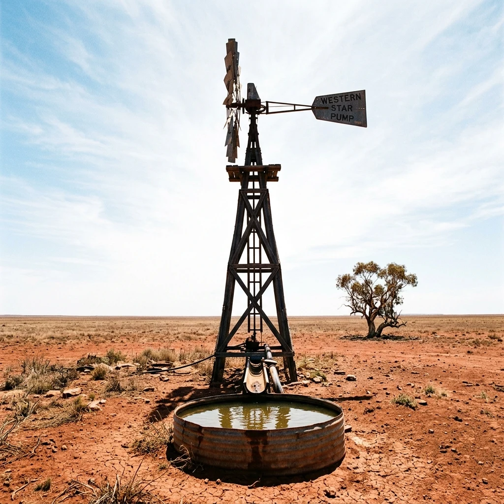 Old windmill pump in the dry outback