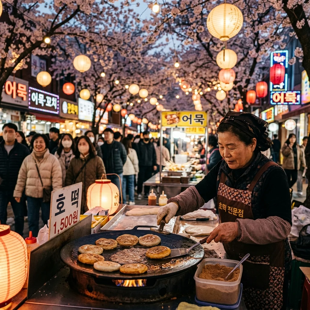 A seasonal cherry blossom festival market in South Korea