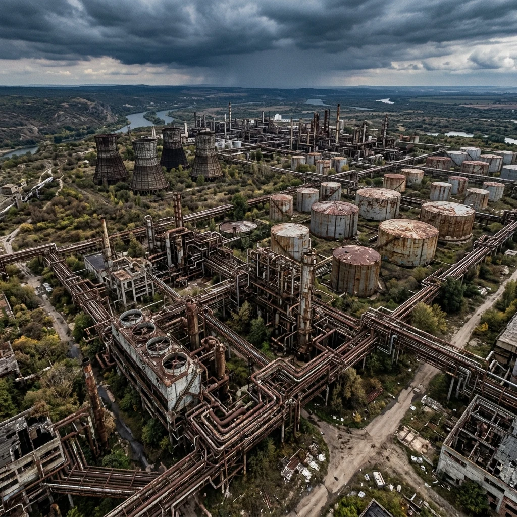 Nature reclaiming an abandoned industrial site