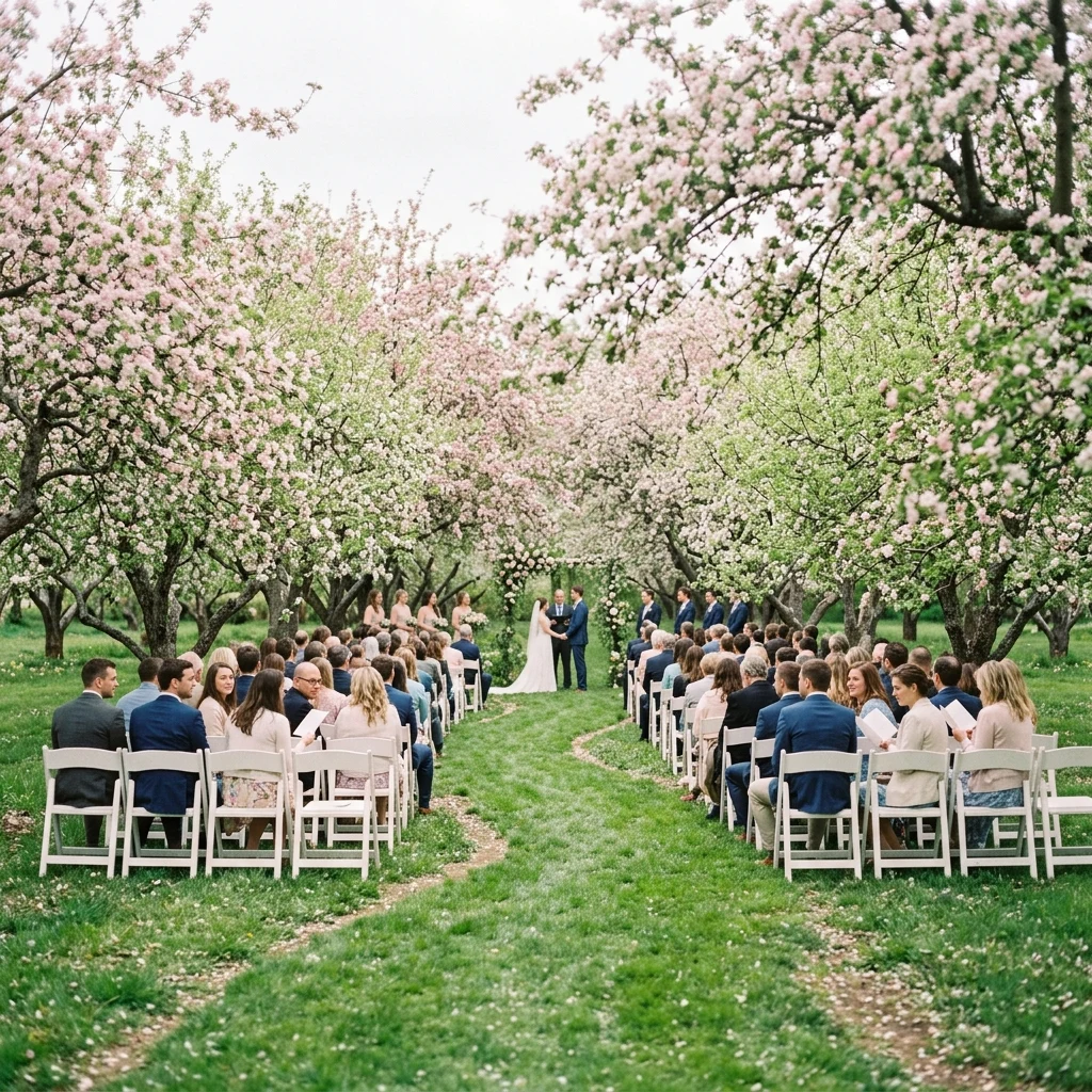 An outdoor wedding under blossom