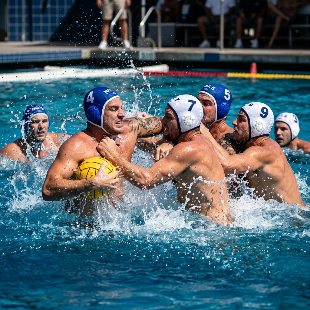 Intense water polo match in the sun