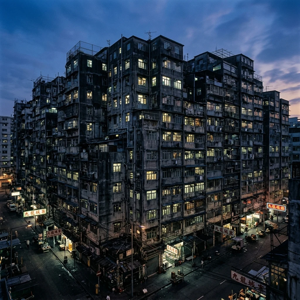 Glowing windows in a city building