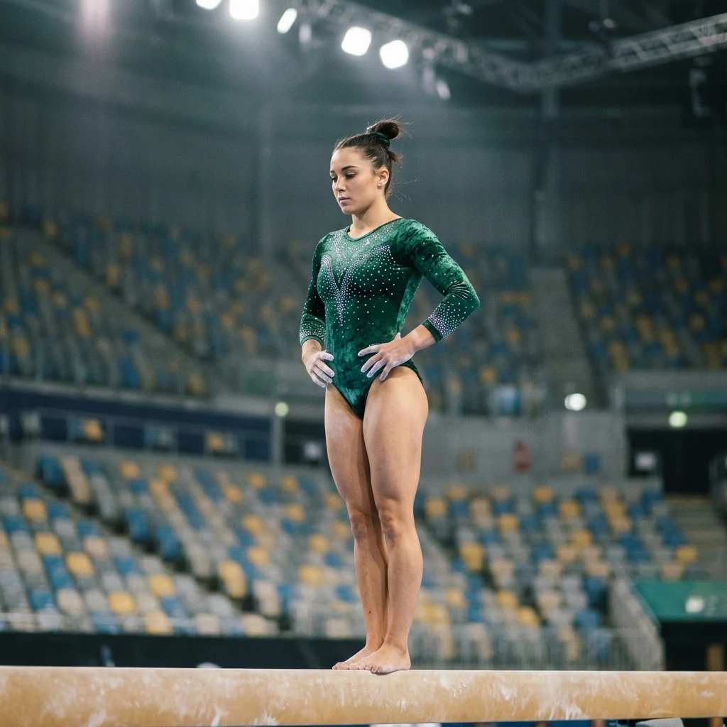 Gymnast preparing on a balance beam