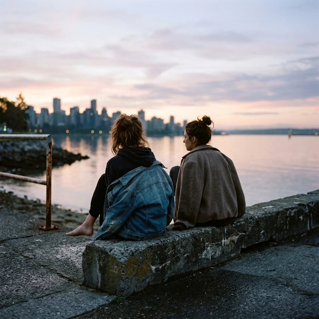 Sunrise on a seawall after an all-nighter
