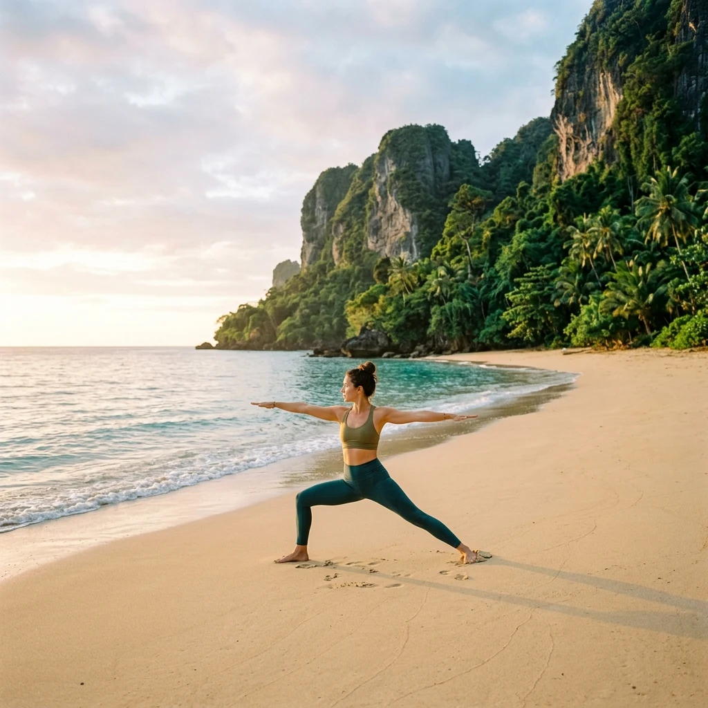 A early morning yoga session on the quiet sands of Baía do Sancho