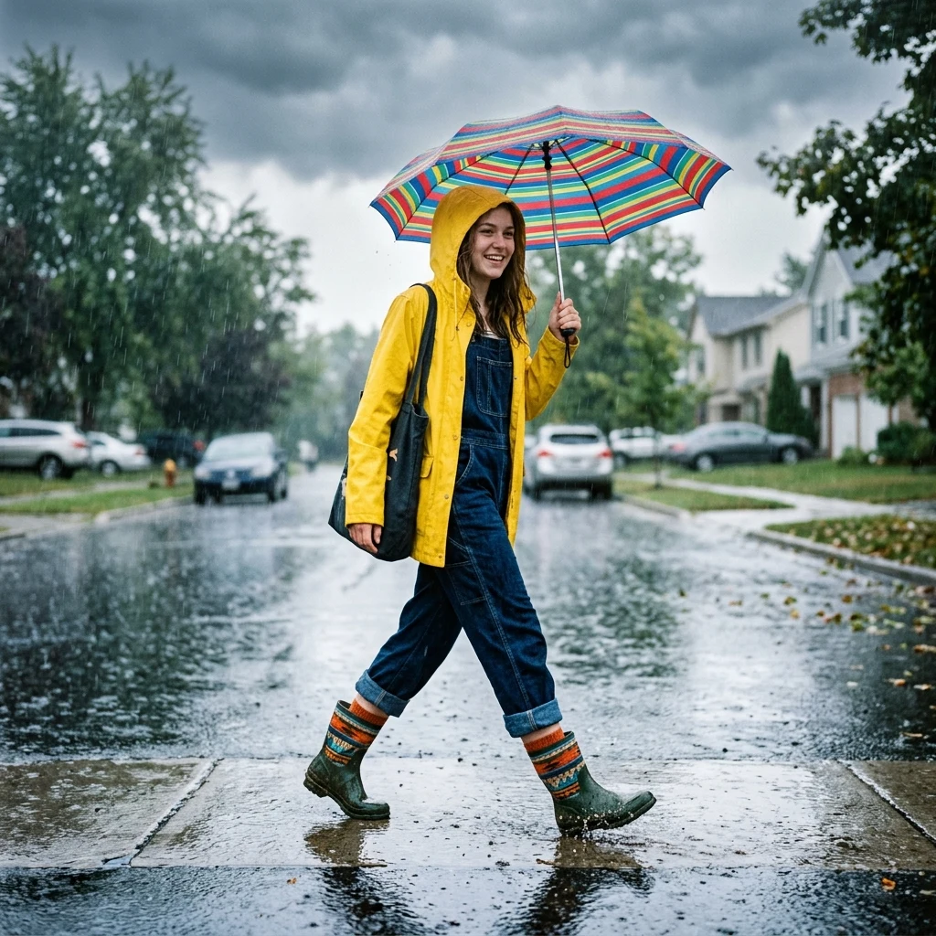 Person walking in the rain with an umbrella