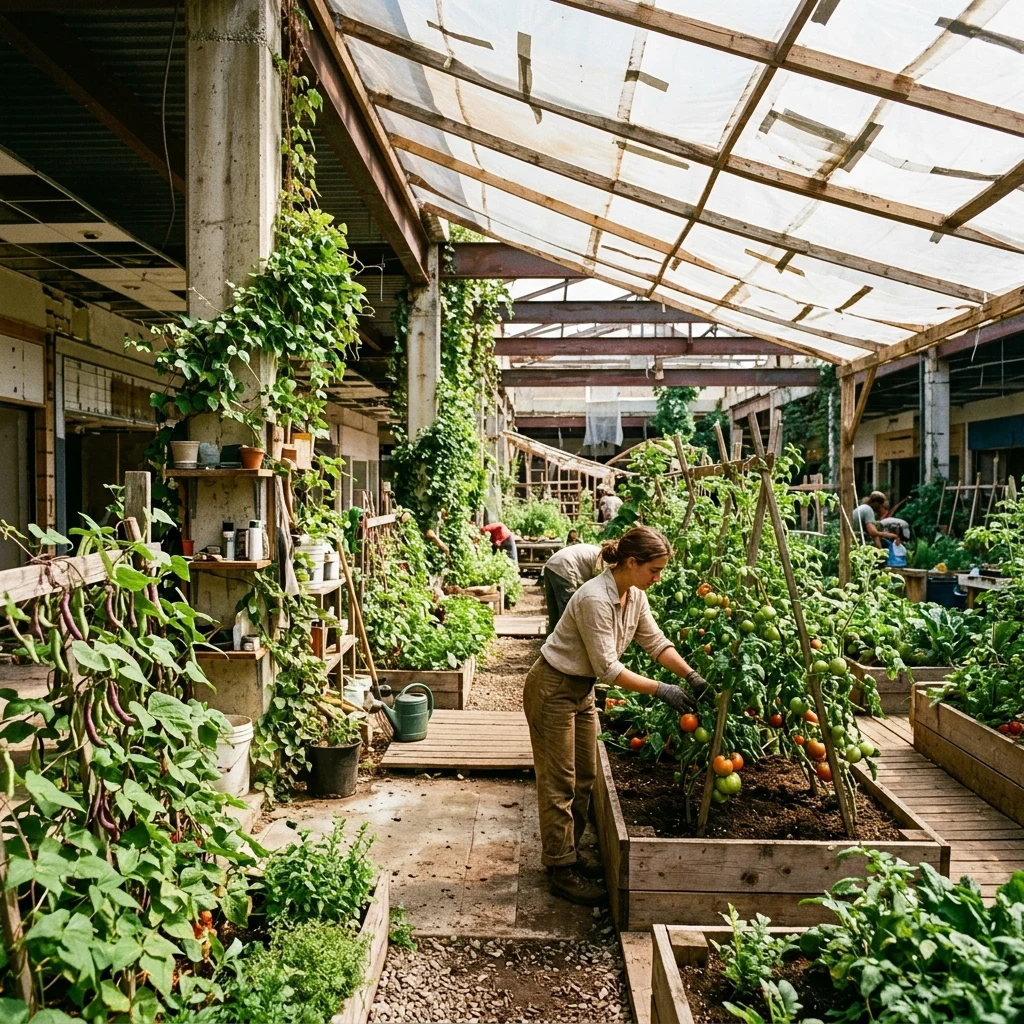 Garden growing inside an old building