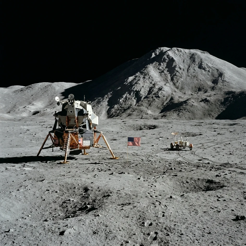 Lunar module on the surface of the moon