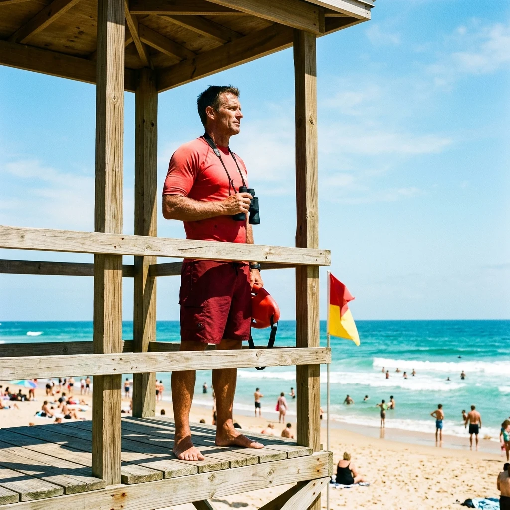 Lifeguard watching over the sunny ocean