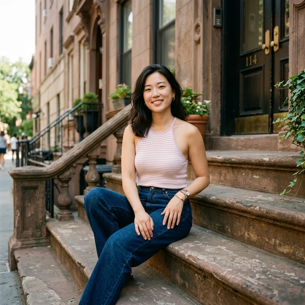 Casual summer style on city steps