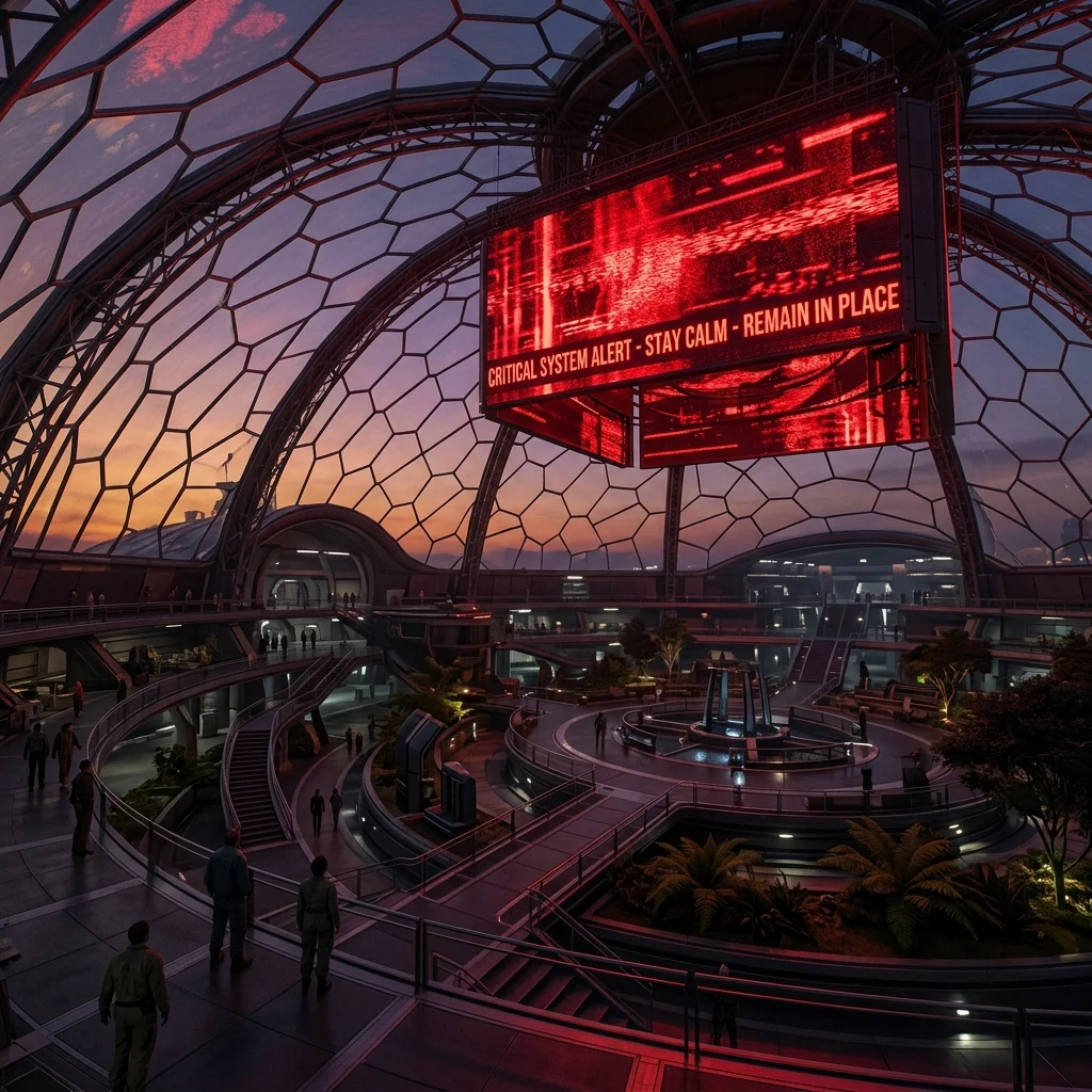 Futuristic dome habitat at sunset